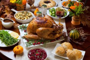 Thanksgiving feast with holiday oral health foods